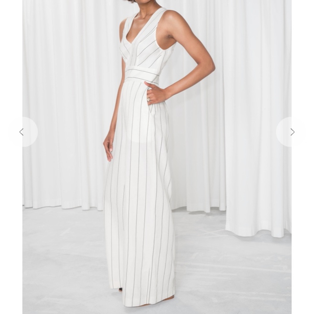 White and black stripe wide legged jumpsuit
